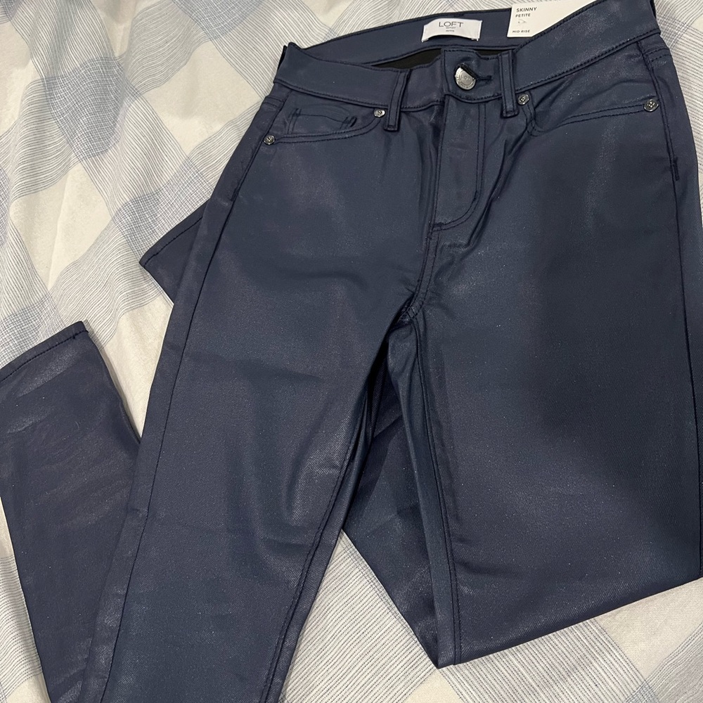 Navy Shimmery Faux Leather Pants